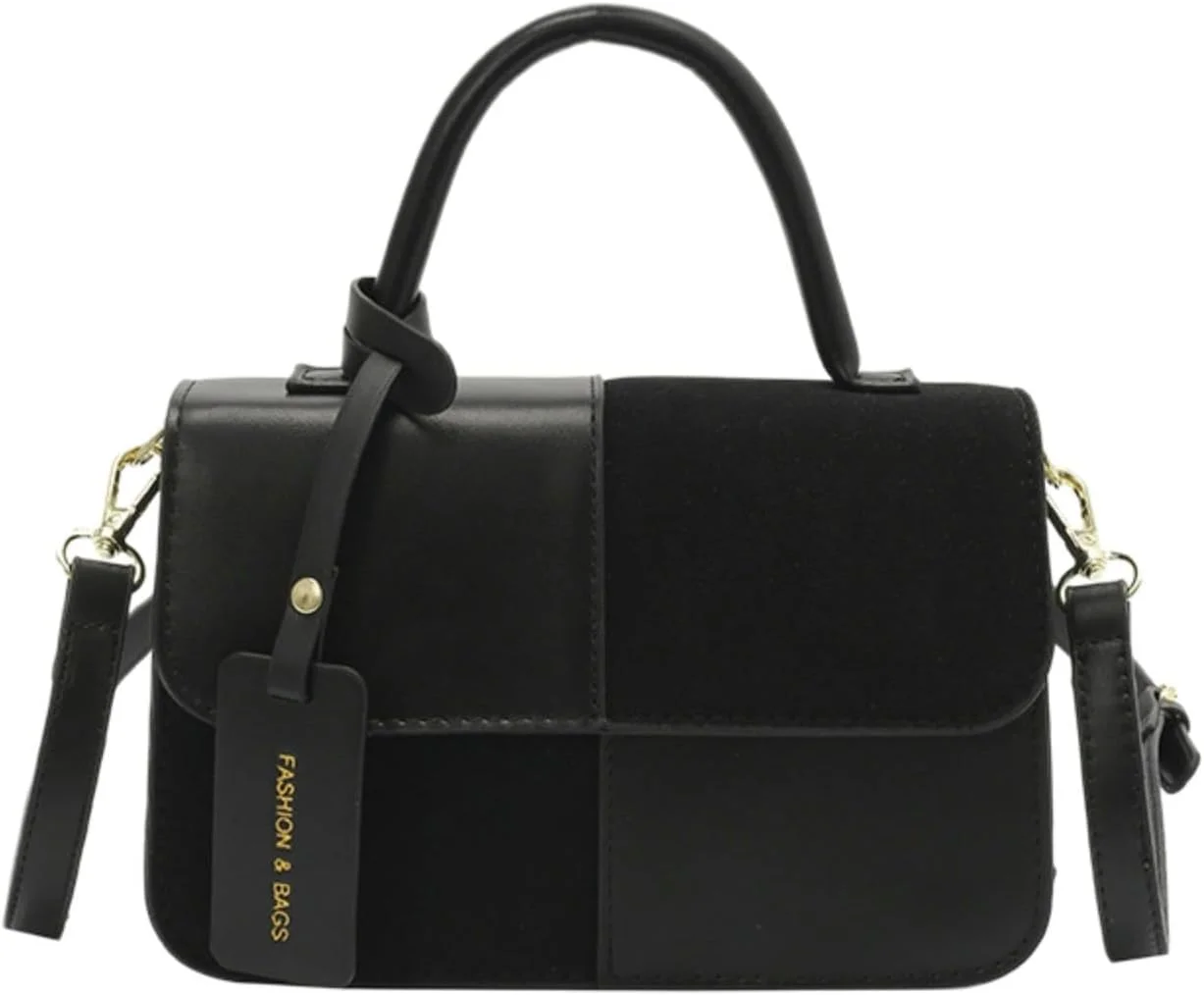 Structured Handbag Top Handle - Women's Black Shoulder Bag, Small Top