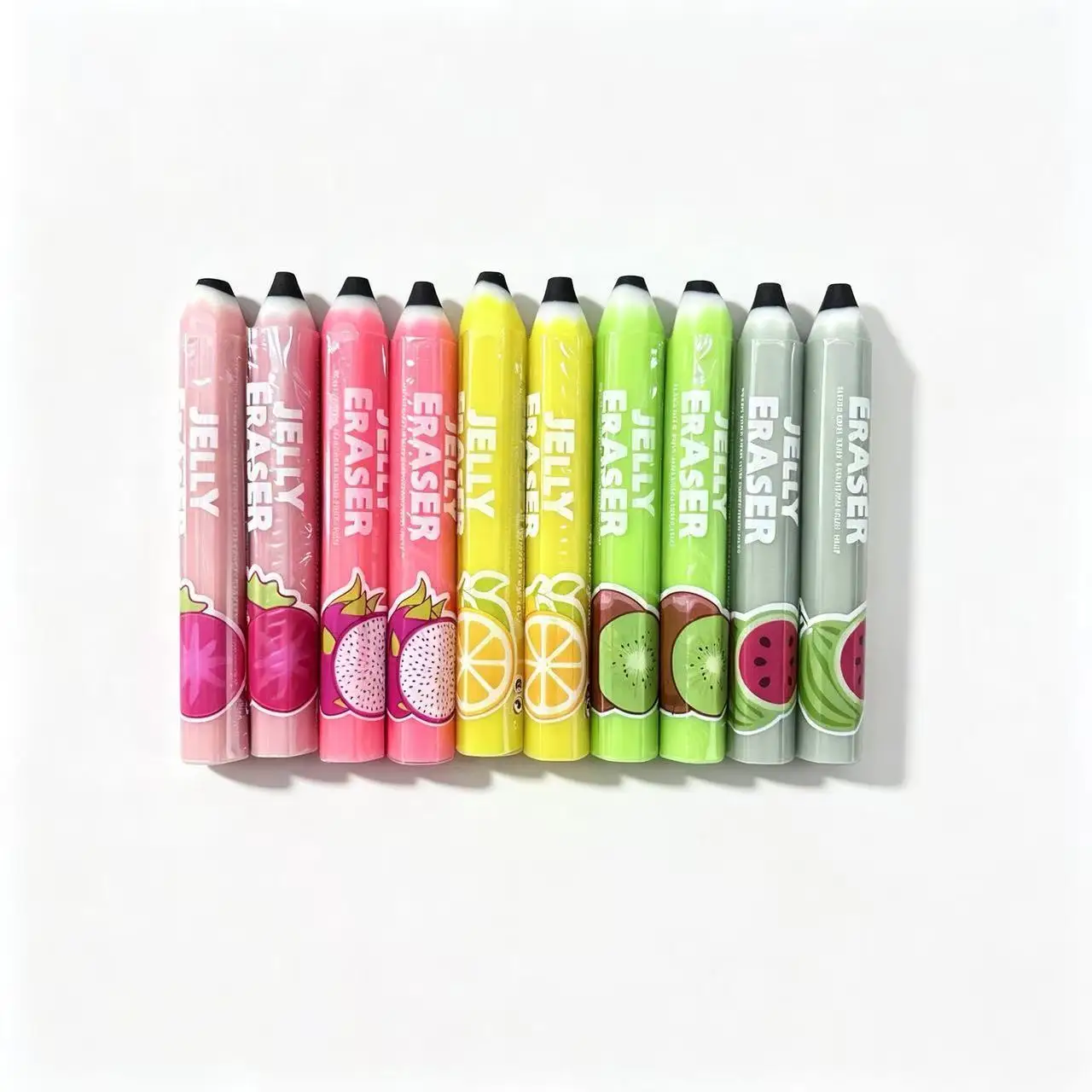 Pencil-Shaped Erasers Fruit Soft Rubber Eraser for Pencils for Classroom School Office and Art 5 Pack in 5 Colors