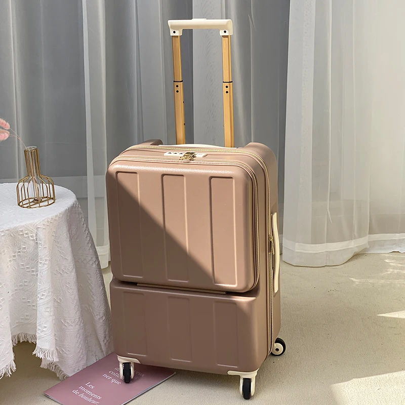 24-Inch Luggage Luggage Universal Wheel Pc Password Trolley Case Women's Ultra-Light USB Charging Front Fastening Boarding Bag