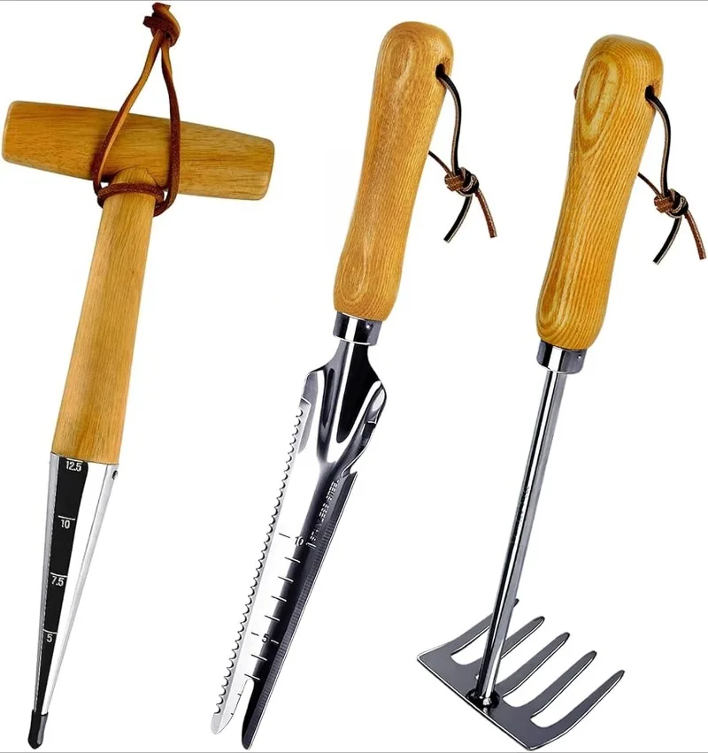 

Garden Tool Set, Made by Real Ash Wood Handle and Thicken Stainless Steel- 3 Pcs Including Garden Hand Trowel, Transpla