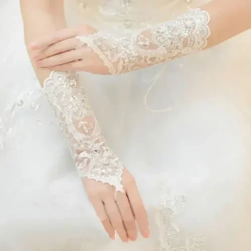 

New Crystal Lace Bridal Glove Wedding Prom Party Costume Long Gloves Fingerless