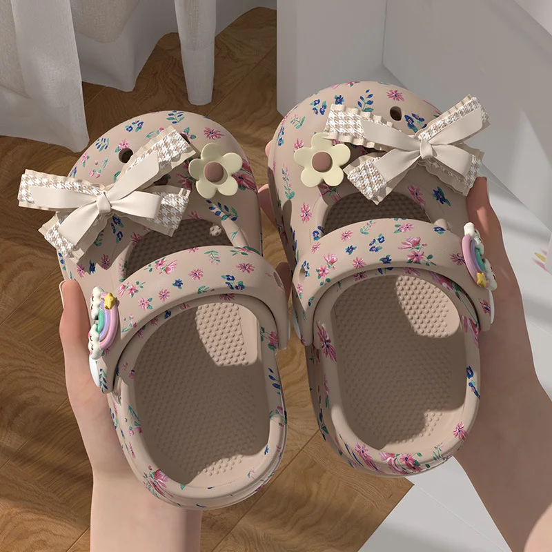 0-8Y Children's EVA Clogs Sandals Summer Cute Bowknot Beach Slippers For Baby Girls Kid's Anti-collision Garden Shoes H122-17