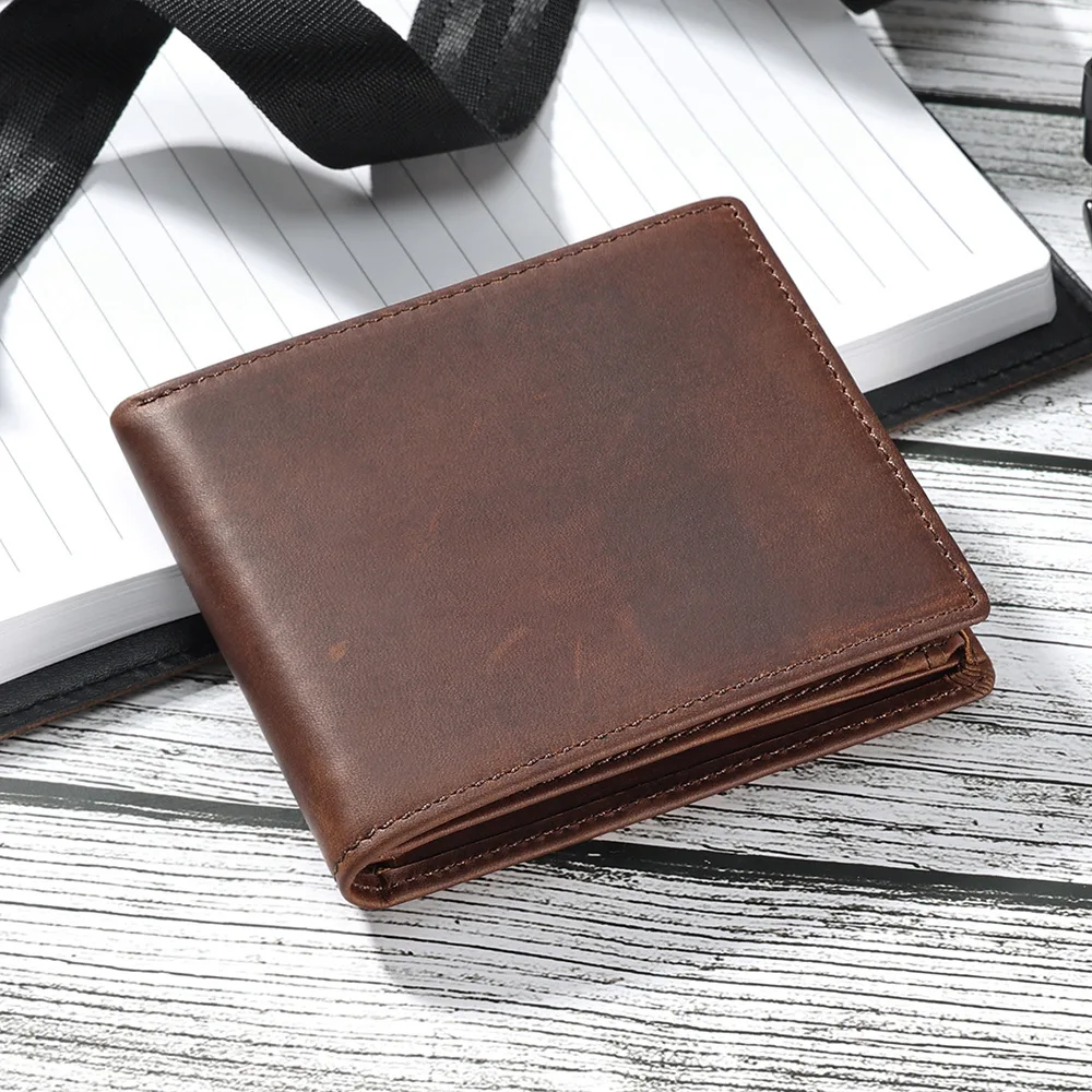 Men's genuine cowhide luxury wallet rfid multi-card business horizontal gentleman leather Coin purses card holder Money clip