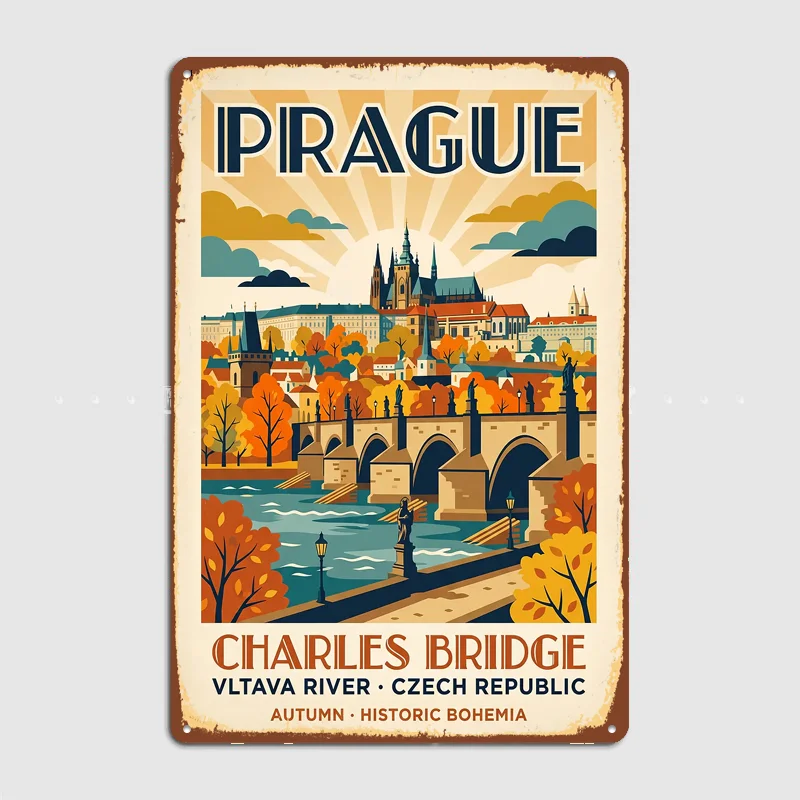 Vintage Travel Poster of Prague Metal Custom Sign Living Room Wall Indoor Decor Room Decoration Bedroom Posters Home Decor