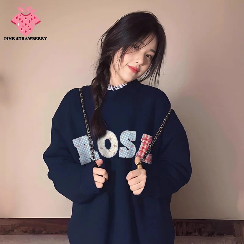 

Уличная плюшевая толстовка с круглым вырезом, женская осень-зима 2025, новая корейская популярная свободная теплая толстовка с длинными рукавами Y2K, верхняя женская одежда