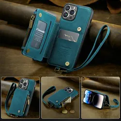 CaseMe Case For iPhone 13 Pro Max 12 Mini 11 X Xs 10 7 8 Plus Leather Retro Zipper Wallet Stand Back Case For iPhone 13 Pro Max
