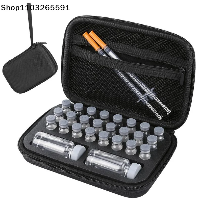 1 Pcs Portable Insulin Vial Protector Case With Foam Slot & Mesh Pocket Diabetics Handheld Box Insulin Vials Storage Case