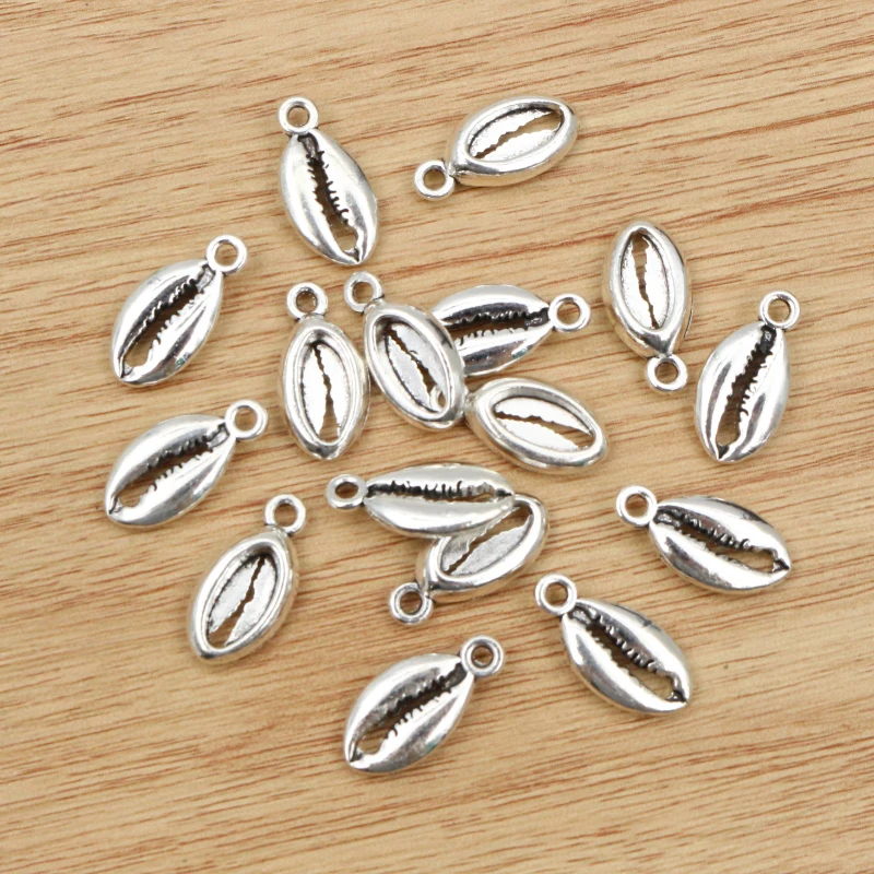 15pcs 17x8mm  Bohemian Cowrie Conch Shell Charms Antique Silver Color Plated Pendant Making DIY Handmade Tibetan Finding Jewelry