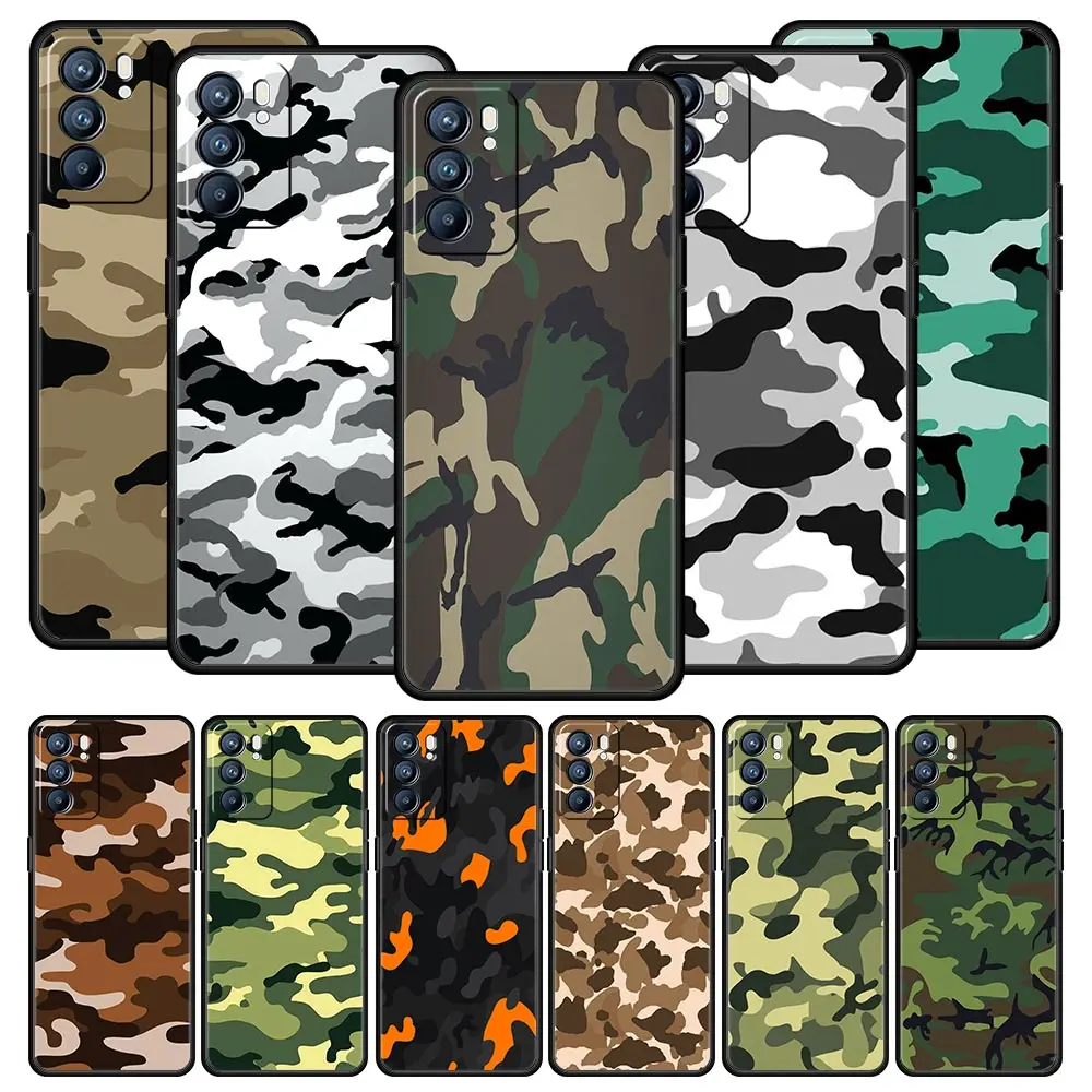 Camouflage Camo Military Case For Oppo Reno8 Reno7 Reno6 Pro A54 5G Find X6 X5 A53 A52 A9 A15 A95 A17 A16 A76 A74 A57 A31 Cover