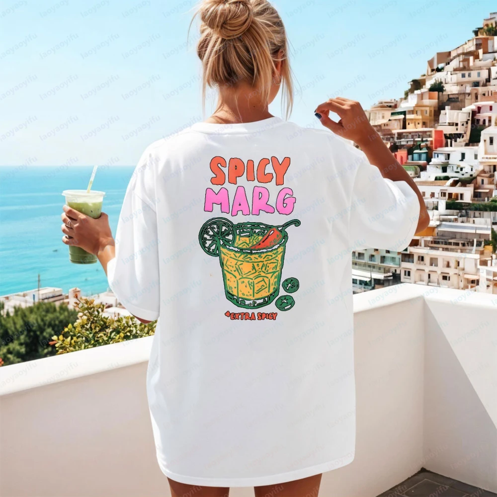 Spicy Marg Shirt Margarita Social Club Tee Cocktail Graphic Top Summer Party Drink Lover T-shirt Beach Vibes Shirts for Women