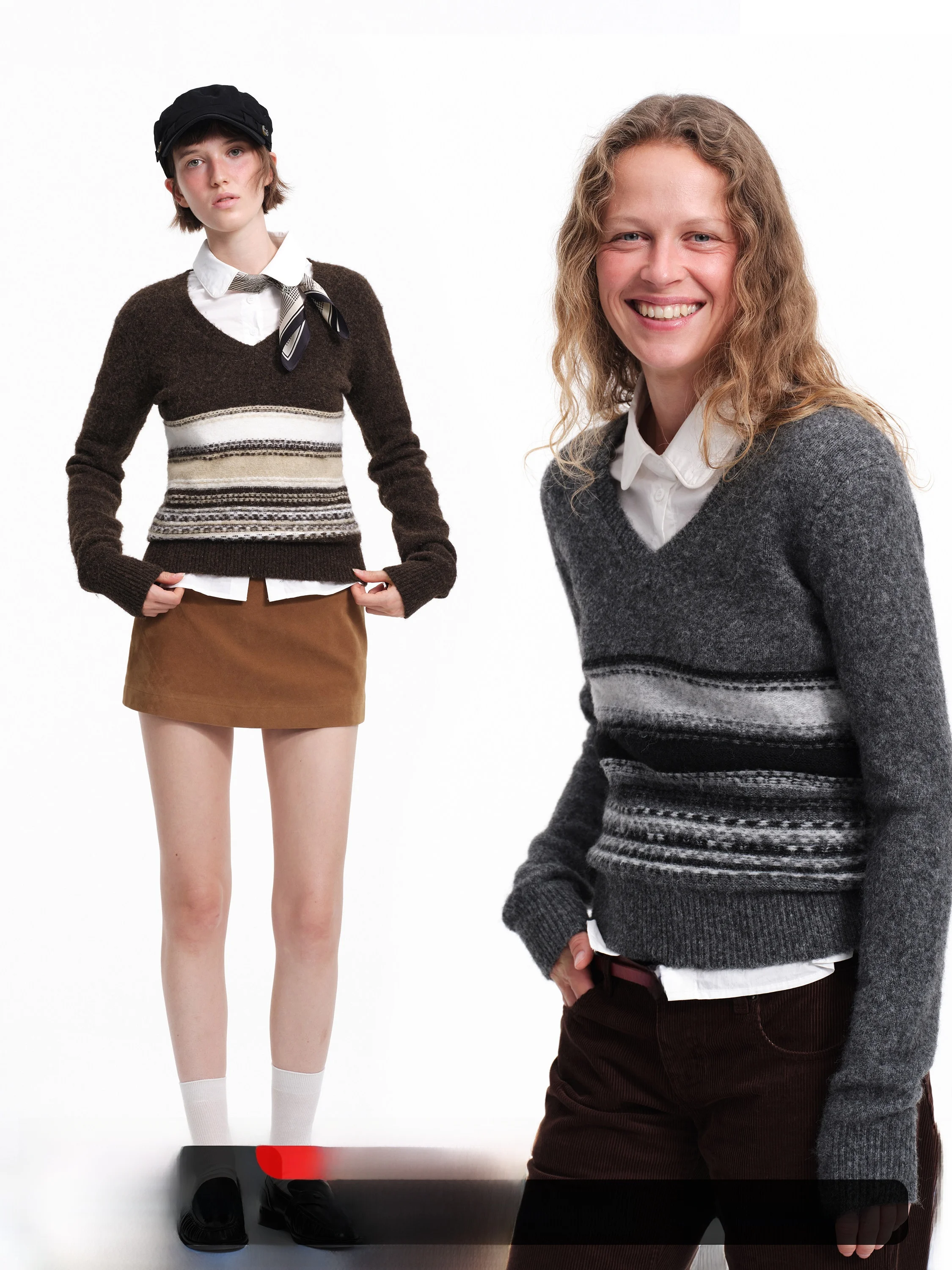 

SMIIILE ленивый элитный винтажный полосатый трикотаж с v-образным вырезом, женский свободный утягивающий универсальный свитер, осень-зима, модный свитер для поездок на работу