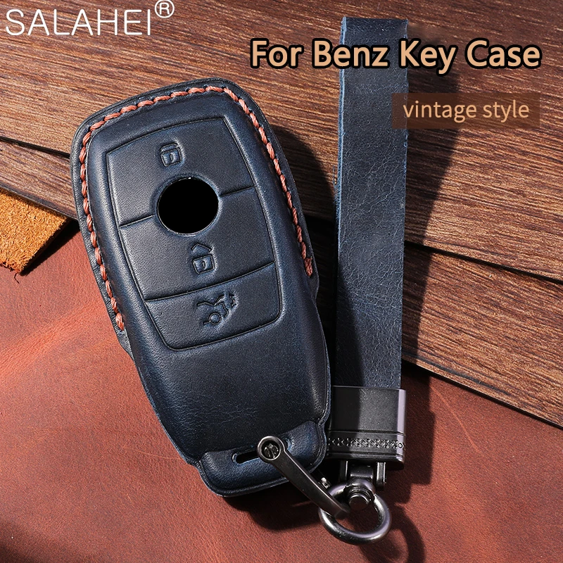Car Key Case Cover Leather Protection Shell For Mercedes-Benz C E S GLC GLE GLS A B Class EQS EQE S G Class Keyring Accessories