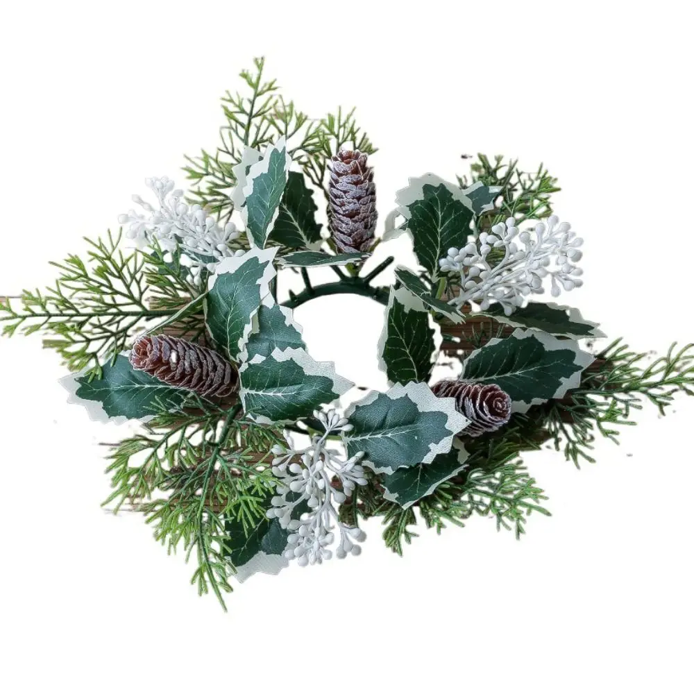 

Table Decor Artificial Flower Candlestick Wreath Pine 28cm Candle Holder Wreath Red Fruit Pinecone Wreath Festival Celebration