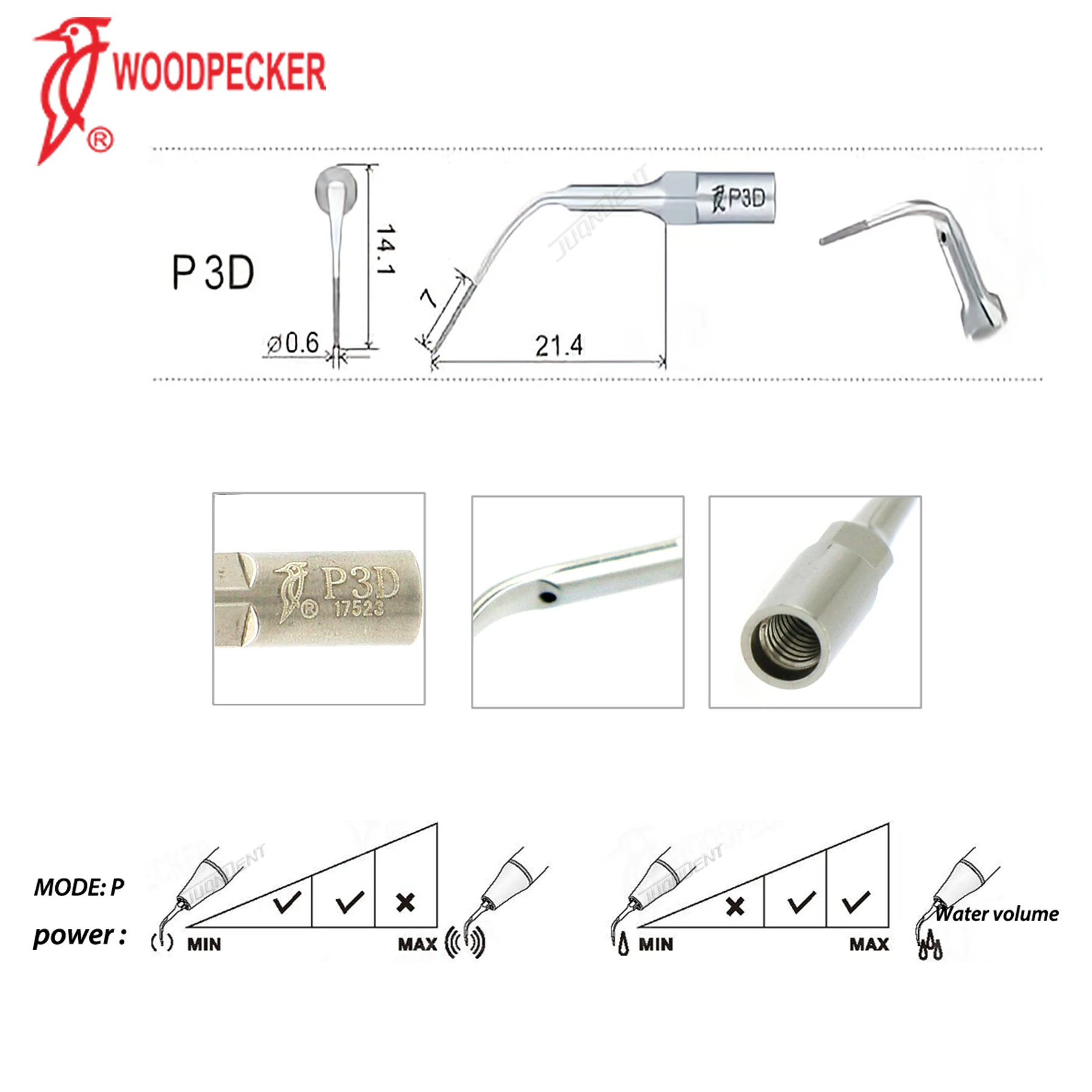 5pcs P3D Woodpecker Dental Scaler Tips Ultrasonic Periodontics Tip With Diamond For Polishing Root Canal Surface Fit EMS Mectron