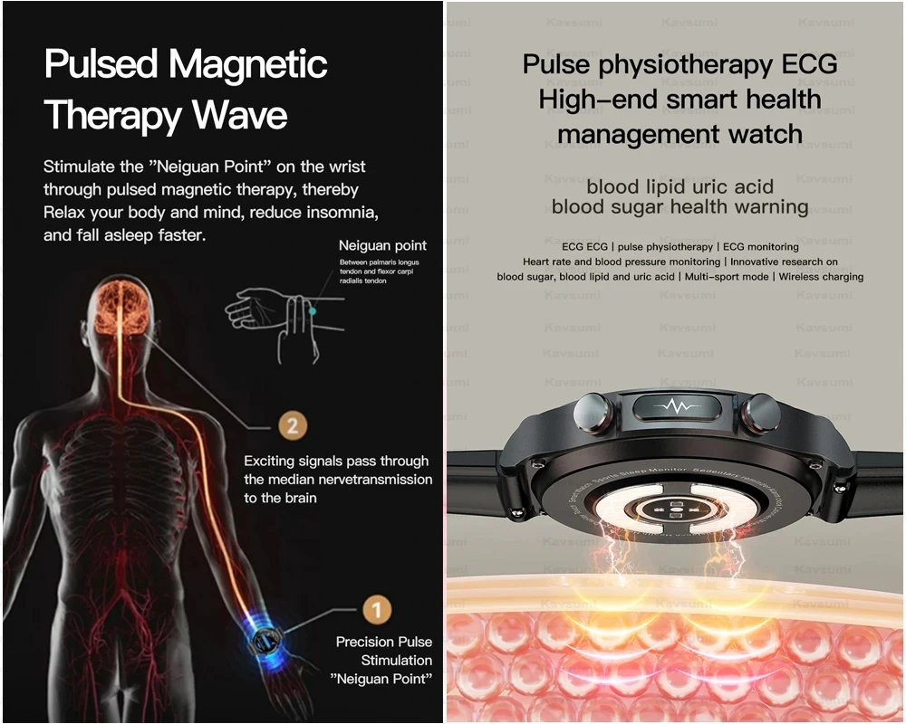 Tratamento a Laser Três Alta Relógio Inteligente para Homens, Tela de Toque Completa, ECG e PPG, Frequência Cardíaca, Açúcar no Sangue, Rastreador