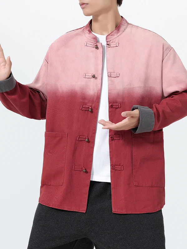 

Waing adient Color Tai Chi Jaet Men's Autumn Winter Copper Bule Stand Collar Chinese Sle Loose Fit Faionable Oute...