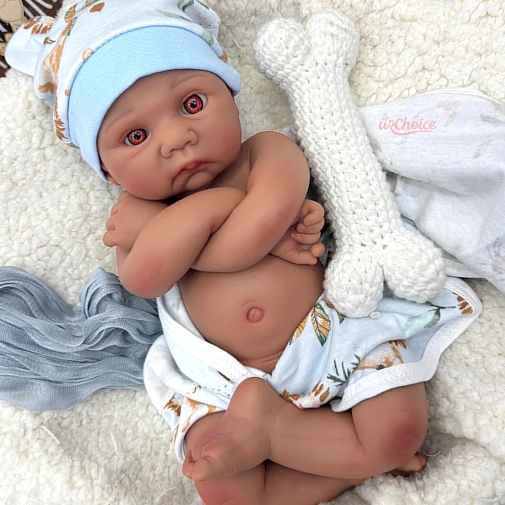 Lifelike 40cm Full Body Soft Silicone Reborn Baby Boy Dark Skin Realistic Visible Veins Newborn Dolls Collectibles Kids Toy