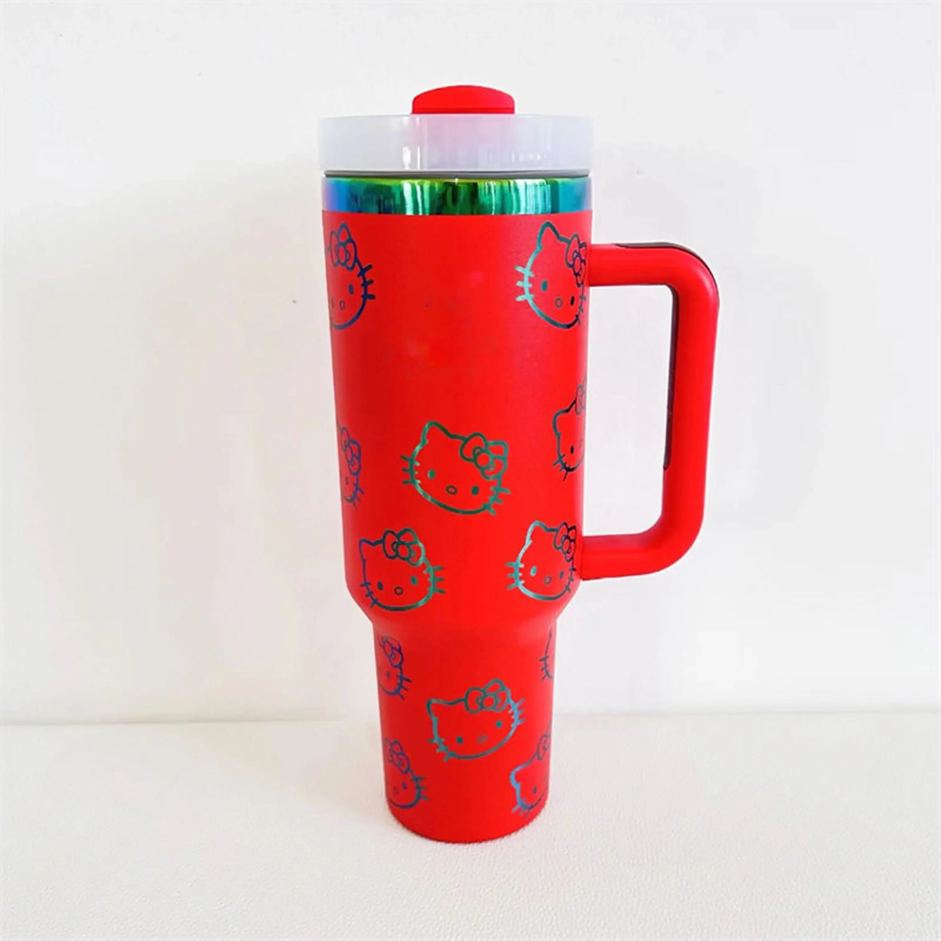 2024 Hello Kitty Handle Straw Lid Stainless Steel 40oz Vacuum Insulated Car Mug Double Wall Thermal Iced Travel Cup