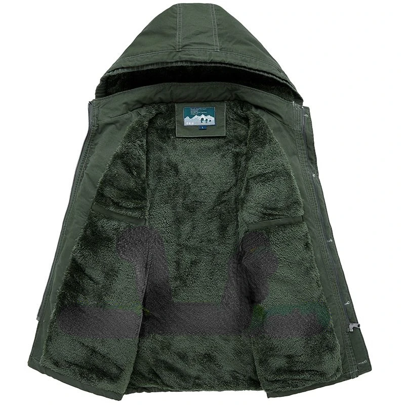 Luxury Brand Winter Men Jackets Fleece Warm Parkas Multi Pocket Cotton Coat Thick Windproof Zipper Hooded Outerwear High Quality