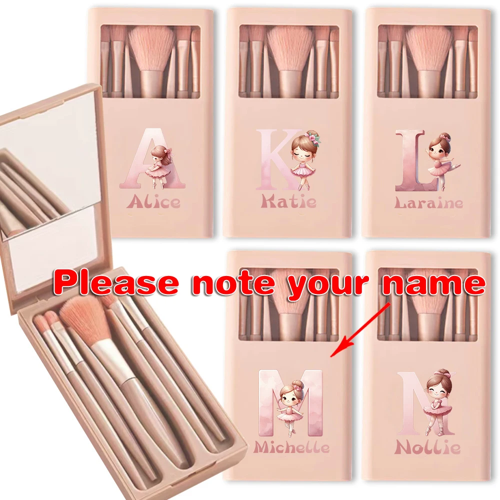 

5 Pcs Custom Name Makeup Brush Storage Case Set with Mirror Cosmetic Brush Organizer Box Nose Eye Foundation Brush Personalized