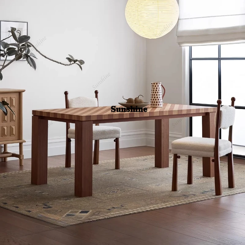 

French retro solid wood dining table and chair combination personalized original design, rectangular