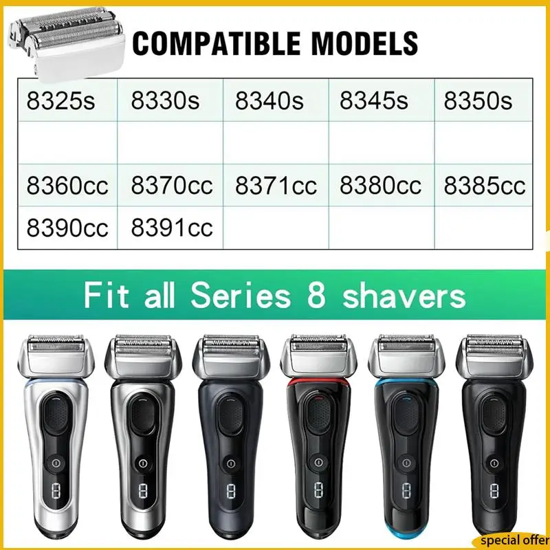 A61I 2 قطعة سلسلة 8 83 متر ماكينة حلاقة كهربائية رئيس الفضة البلاستيك + المعدن ل براون S8 شفرات حلاقة كهربائية نموذج 8370Cc ، 8340S ، 8350S ، 84 #1