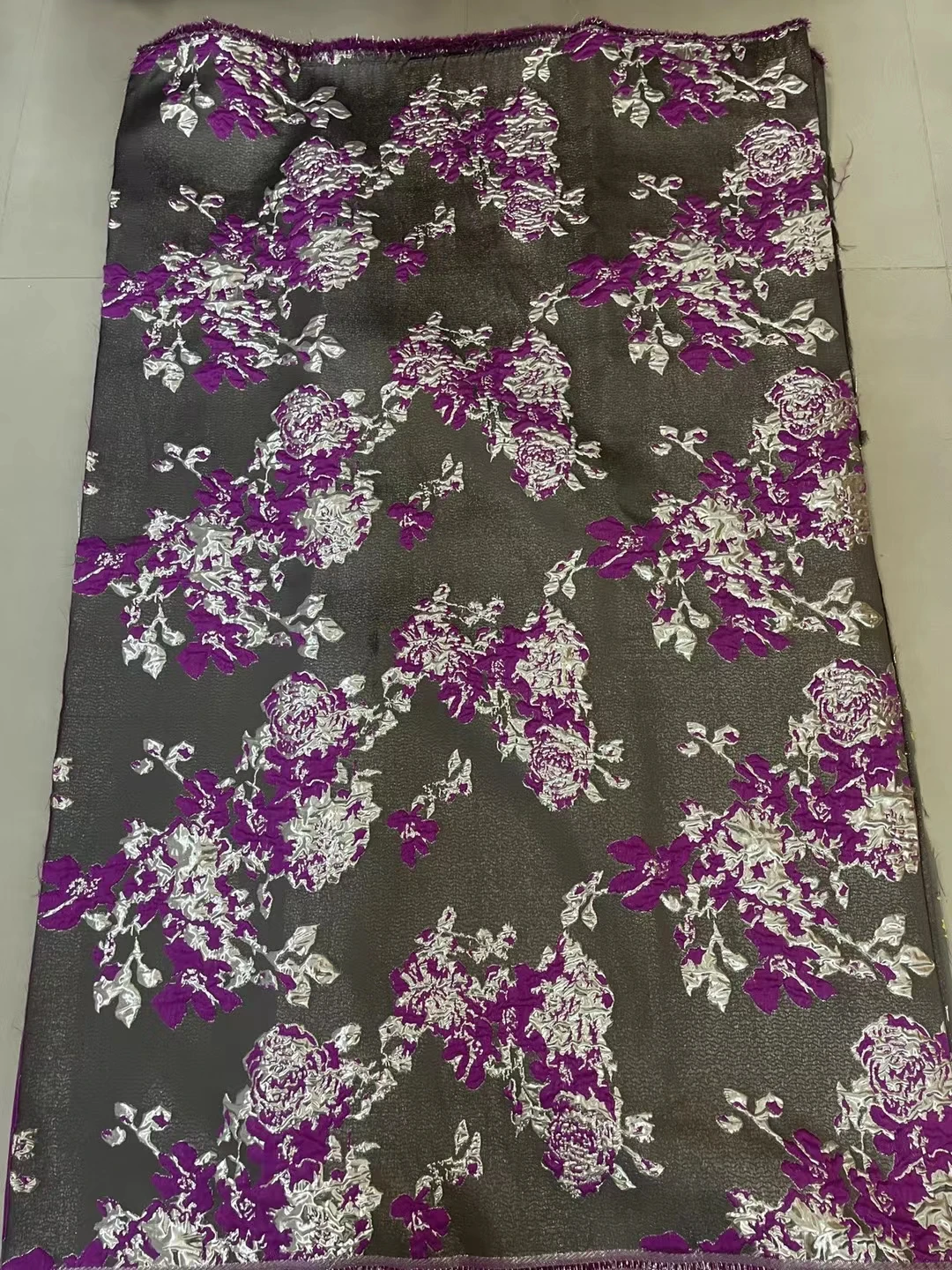 Latest Purple Black Nigerian Brocade Lace Fabric 2025 French African Jacquard Brocade Lace Fabric For Women Party Dress KJK2503