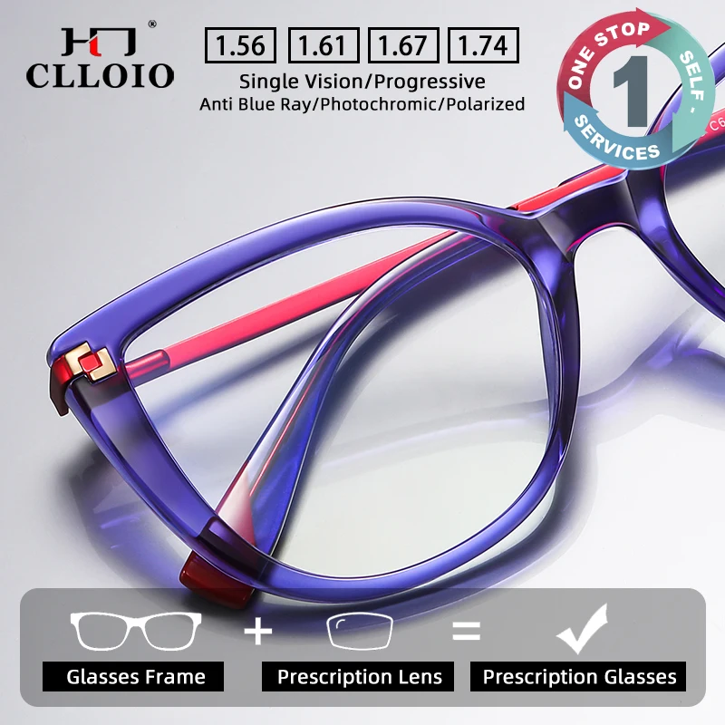 

CLLOIO Fashion Cat Eye Anti-Blue Light Glasses Women’s Optical prescription progressive Glasses Myopia Photochromic Eyeglasses