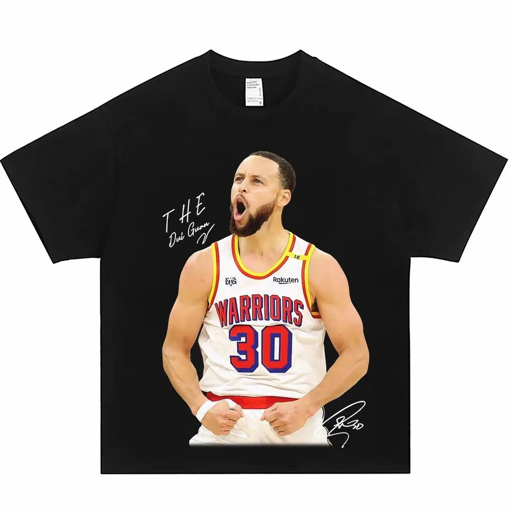 Camiseta Stephen Curry para hombre y mujer, camiseta holgada de algodón de manga corta con estampado de pose de running, ropa de calle moderna y dinámica