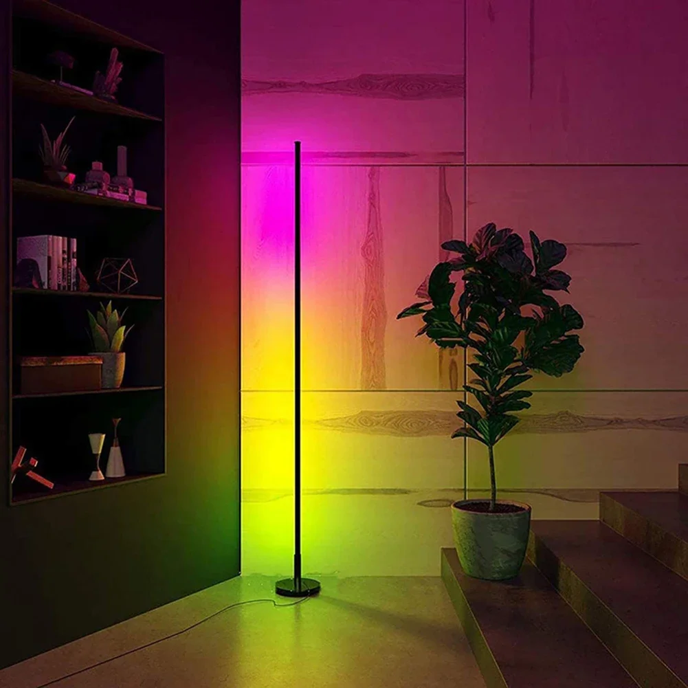 Modern RGB LED Corner Floor Lamp Remote Control for Home Decoration