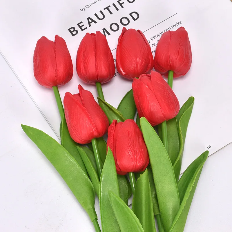 1 Pcs Cute Red Pink Purple Tulips Artificial Flower PU Fake Tulip Real Touch Wedding Decoration Home Party Bride Flower Bouquets