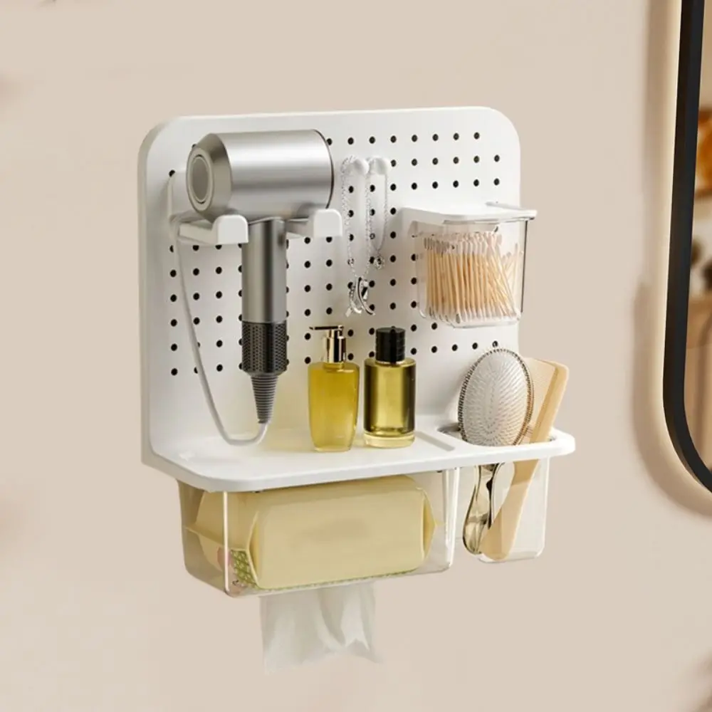 

Plastic Hair Dryer Rack Wall Mounted Large Capacity Wash Face Tissue Box Punch Free Space Saving Key Tissue Holder Kitchen