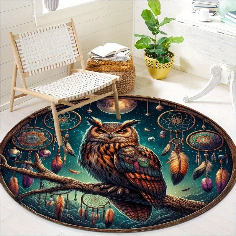 

Crystal velvet carpetBohemian Dreamcatcher Eagle & Feathers Round Mat - Non-Slip Fade-Resistant Polyester Mat with Rubber Backin