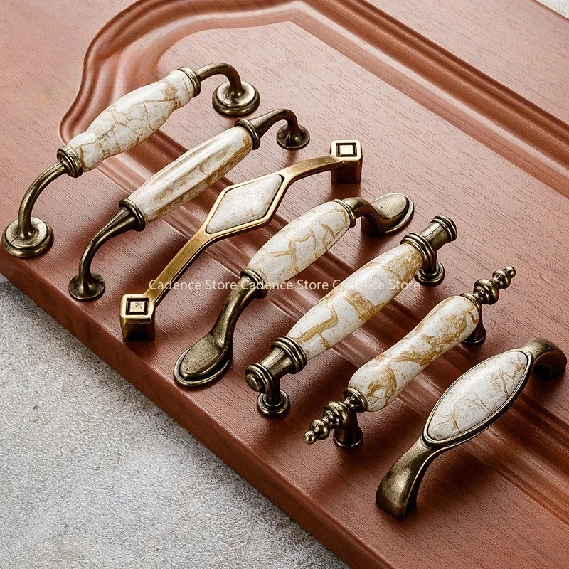 Antique Furniture Handles Marble Vein Knobs and Handles Ceramic Handles for Kitchen Cupboards Cabinet Door knobs Drawer Pulls