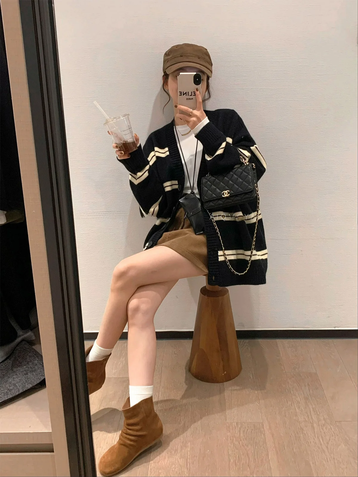 

Love Devil Fi полосатый вязаный открытый кардиган-свитер женский осенне-зимний новый ленивый топ с v-образным вырезом на одной пуговице длинный...