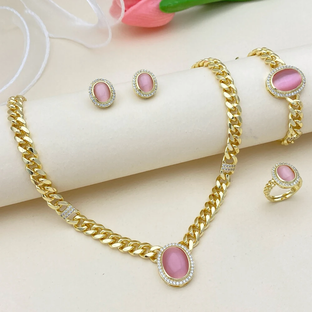 

Falair Luxury Opal Bridal Zircon Jewelry Copper Plated Set, 4-Piece Elegant Wedding Gift for Hypoallergenic Jewelry Gift Box