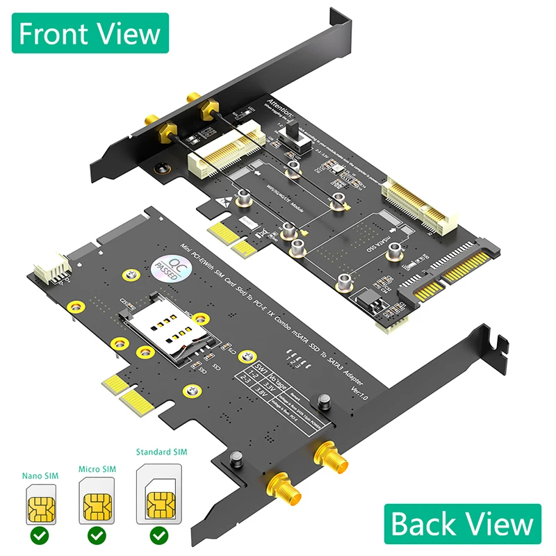 Mini PCI-E to PCI Express X1 Network Adapter mSATA to SATA3 Expansion Card SIM Card Slot Support WiFi/3G/4G/LTE Module/mSATA SSD