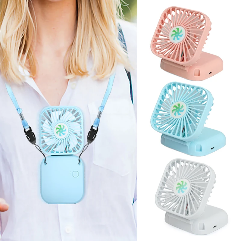 Portable Hanging Neck Mini Fans Rechargeable USB Folding Fan Mute Handheld Desktop Multi Function Three Speed Charge Fan