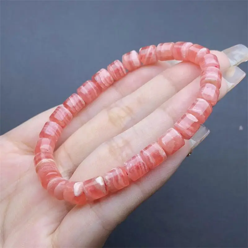 

Natural Red Lace Agate Bucket Bead Bracelet Sweater Healing Fengshui Stone Chain Jewelry Accessories 1PCS