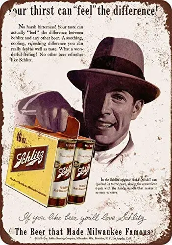 1955 Schlitz Cerveza Half-Qu Latas Aspecto Retro Street Sign Household Metal Tin Sign Bar Cafe Car Motorcycle Garage Decoration