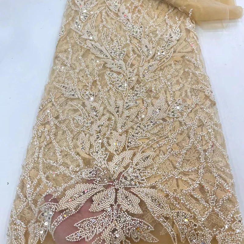 7Colors Available 122CM Wide Heavy Beading Tulle Lace Fabric for Sewing Party Wear Wedding Dress Fabric 5Yards Long L024