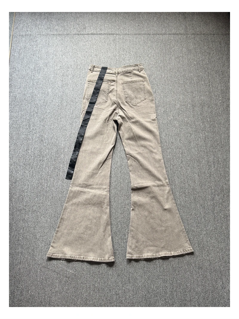 High Street RO Style Jeans Pants Men's Horn Wide Legs Look Skinny Stacked Dragging Wrinkled Cat Beard Wasteland Denim Pant