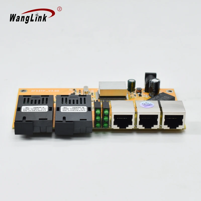 

Wanglink-Fiber Optic Media Converter, PCB, PCBA Board,10/100M, 2F3E, 3 RJ45, 2 SC, 25km