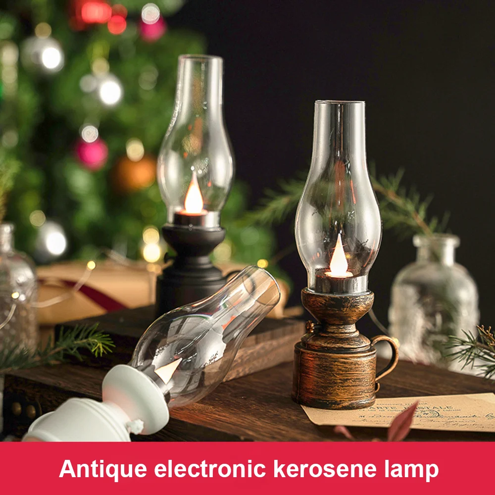 Christmas Vintage Luminous Electronic Kerosene Lamp Table Ornament Halloween Scene LED Decoration With 3*AG13 Button Battery