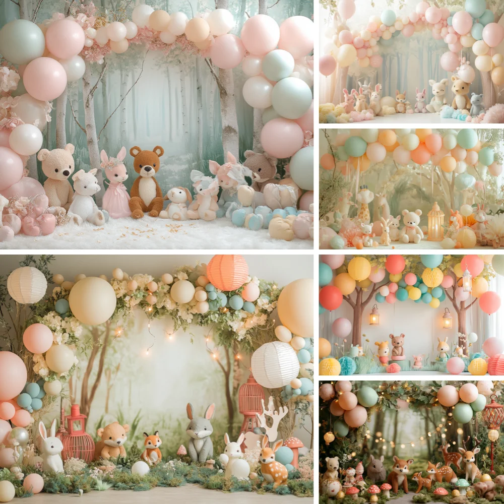 

Happy Birthday Party Photography Backdrop Baby Shower Newborn Portrait Colorful Balloon Arch Decor Zoo Photo Studio Background