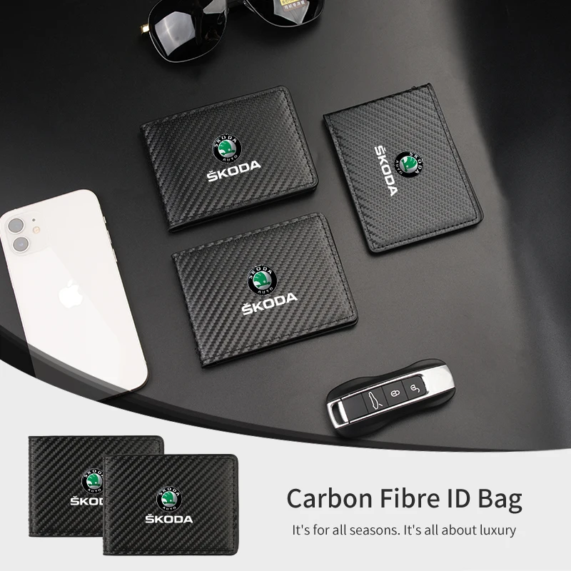 Carbon Fibre Car Driver License Cover Credit Card Holder Storage Accessories For Skoda S Kodiaq RO Kodiaq Elroq Kylaq Kamiq