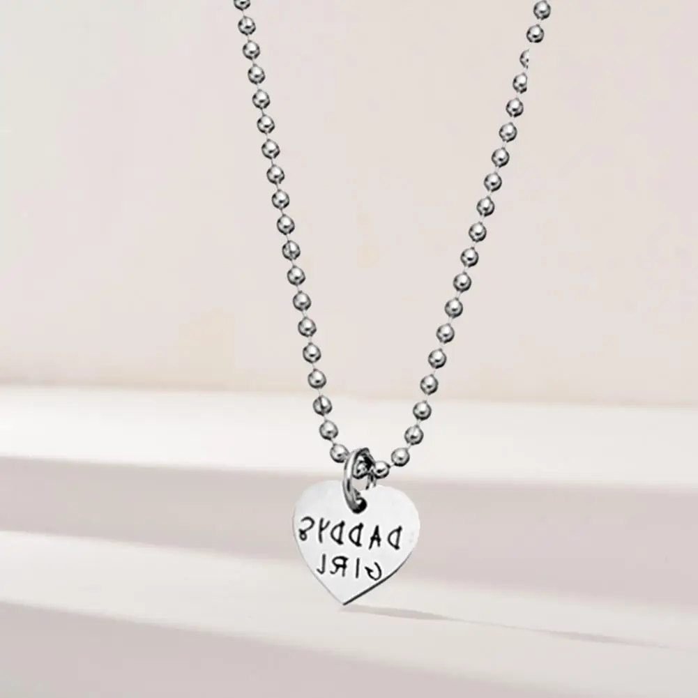 2 Pcs/Set Daddy Girl Necklace Silver Color Letter Print Smooth Stainless Necklace Key Ring Set for Gift