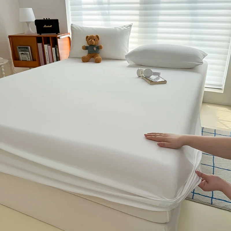 Einfarbiges, gewaschenes Spannbetttuch mit elastischen Bändern, rutschfester, verstellbarer Matratzenbezug für Einzel-, Doppel-, King-Size- und Queen-Size-Betten – Detail 10
