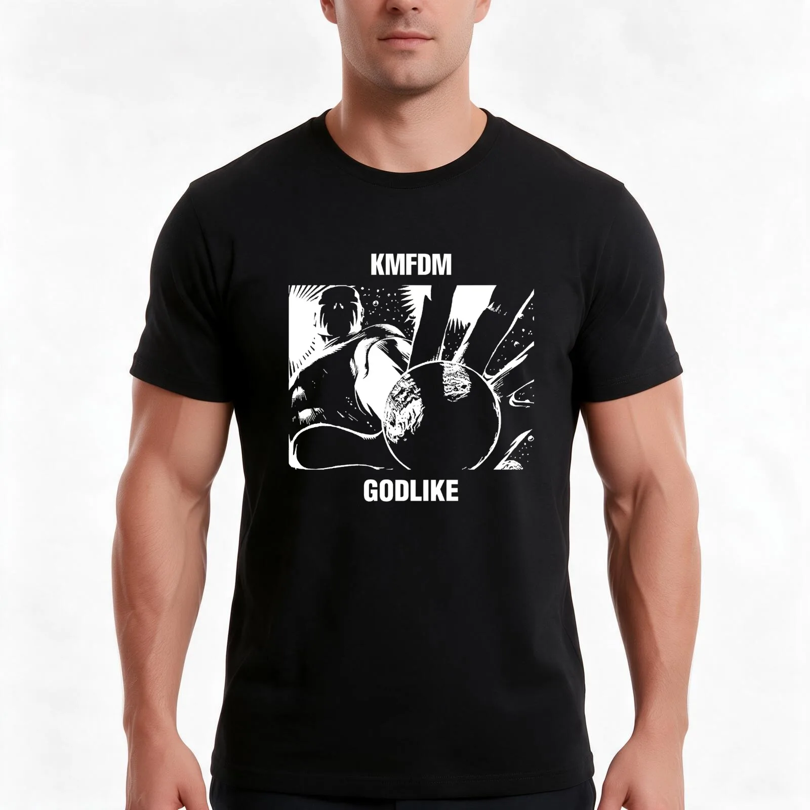 KMFDM Godlike, KMFDM Godlike Essential T-Shirt, Summer Casual Cotton Tee, Oversized Streetwear Tops, Vintage Graphic Print