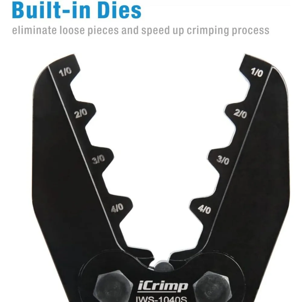 Heavy Duty Battery Cable Lug Crimping Tool for 1/0 to 4/0 Gauge, Ergonomic Anti-Slip Handle, Durable Steel Construction